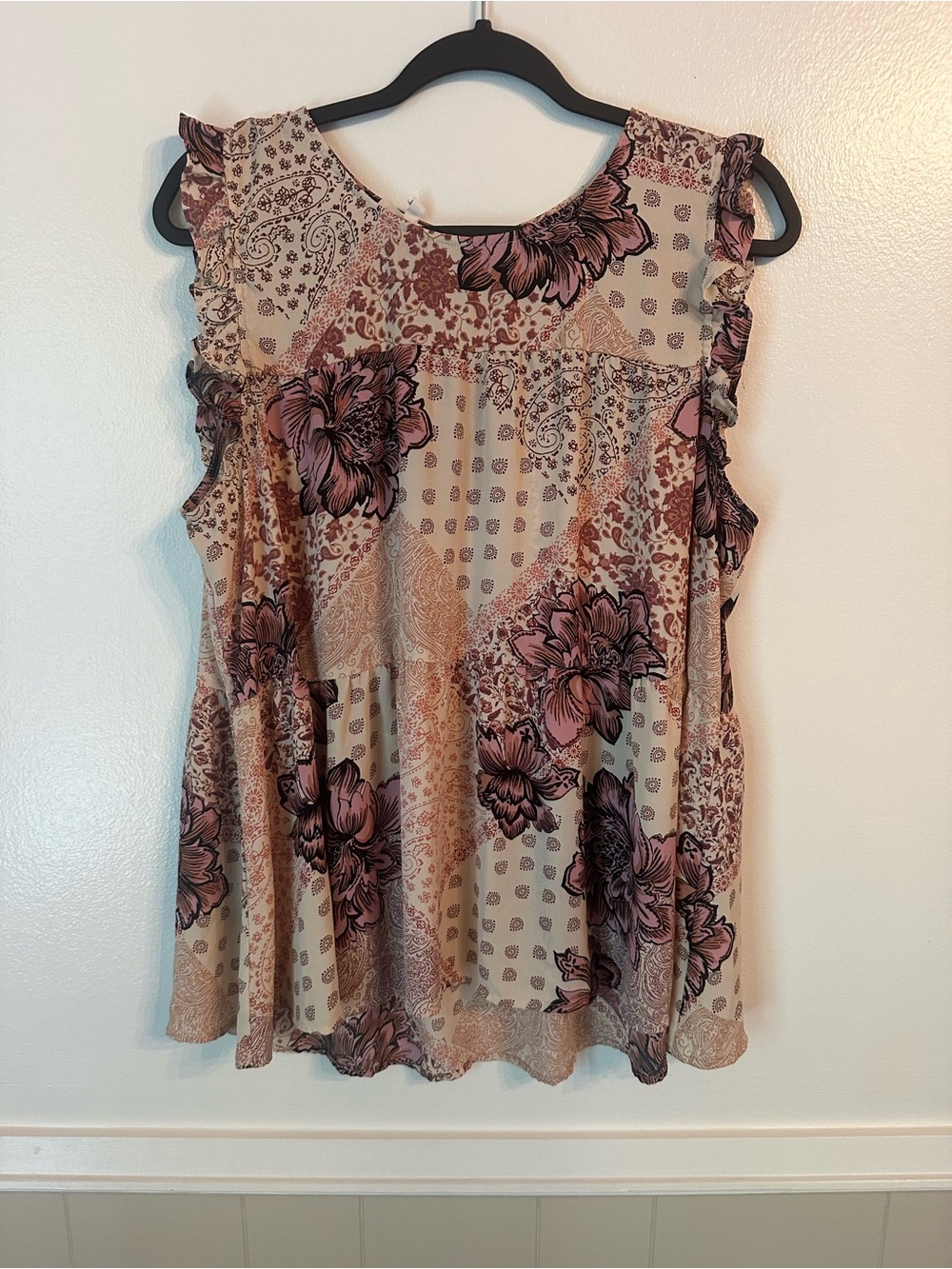 Maurices Floral Patchwork Ruffle Blouse - Size XXL